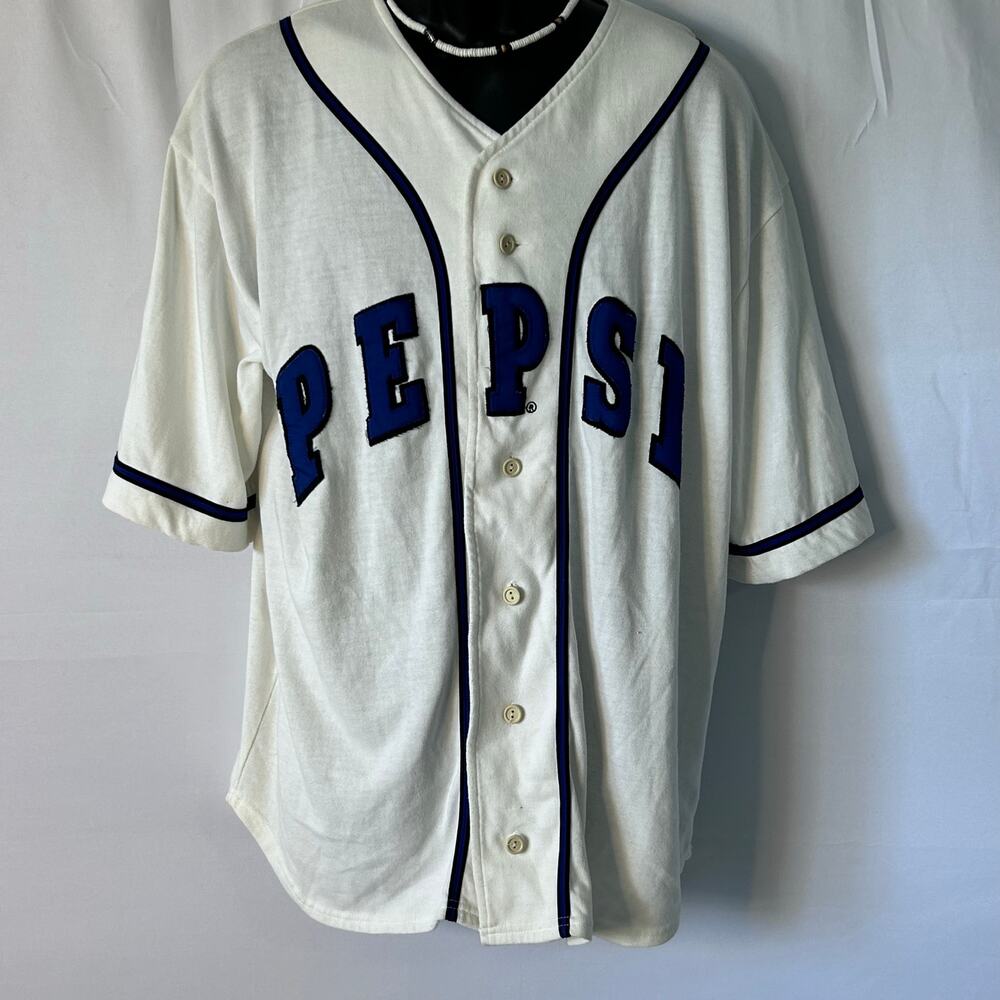 Vintage Pepsi Generation Next Baseball Jersey Cream Blue Button Front S/M Korea